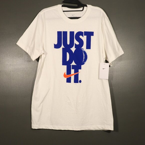 NWT Men's Nike White Tee with Blue Lettering Size Small - Picture 1 of 5